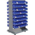 Global Equipment 16 Shelf Double-Sided Mobile Pick Rack - 128 Blue Plastic Shelf Bins 4" Wide 603428BL